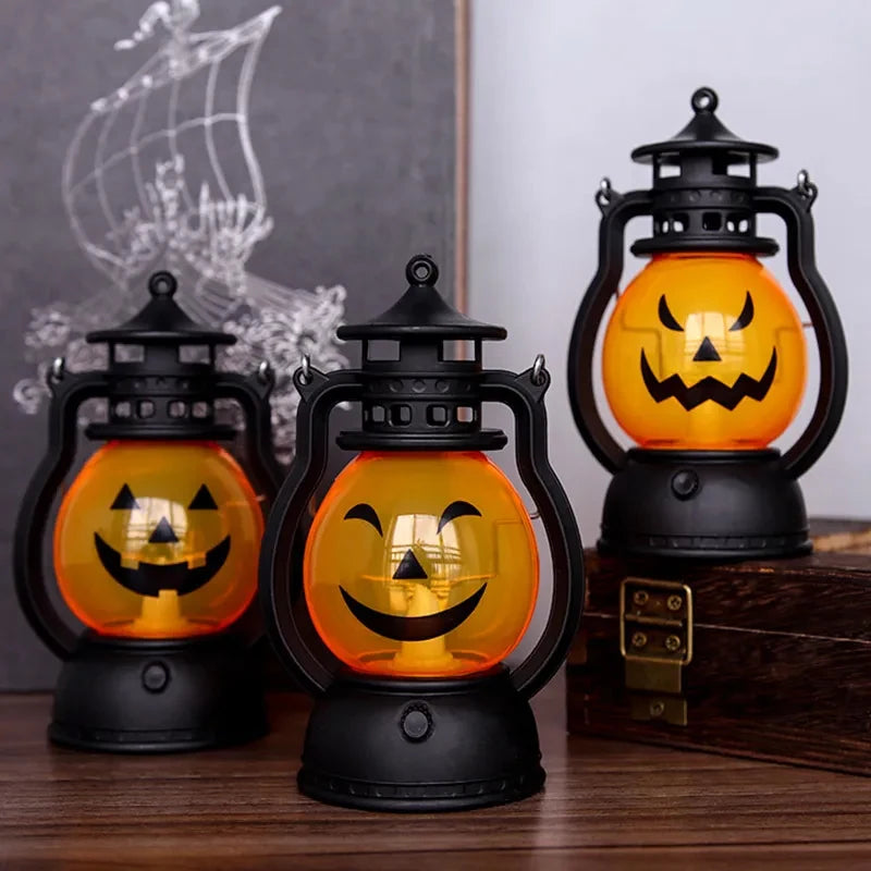 Halloween Pumpkin Lights Decorative Kerosene Lanterns LED Handheld Lamp Pumpkin for Table Camping Garden Yard Decorations