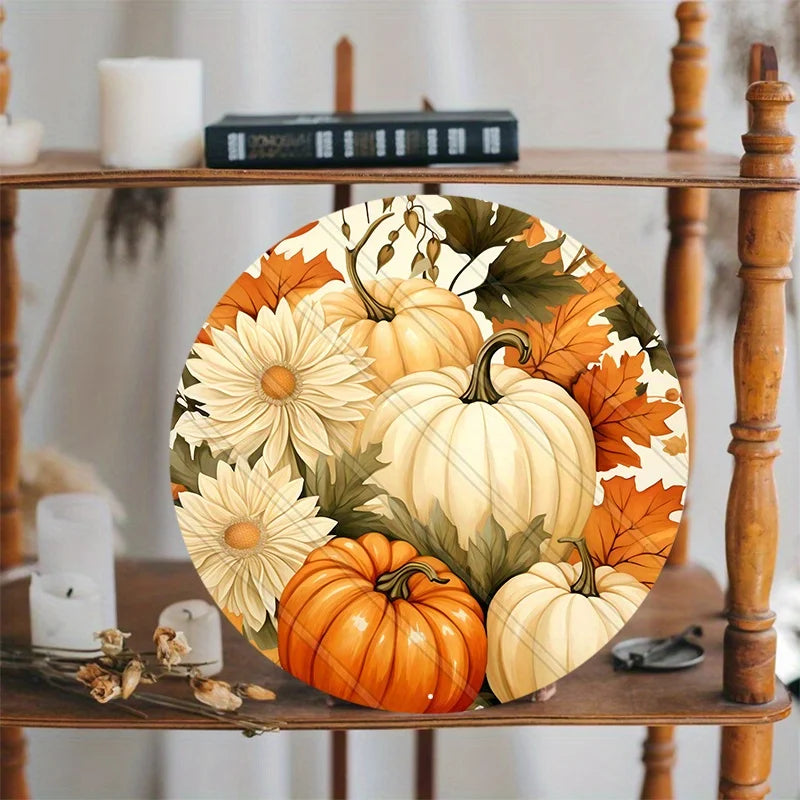 Fall Decor Sign, Durable Aluminum Metal Construction, Beautiful Floral Pumpkin Pattern, Wall Art, Home Decor, 8x8 Inch, 1Pc