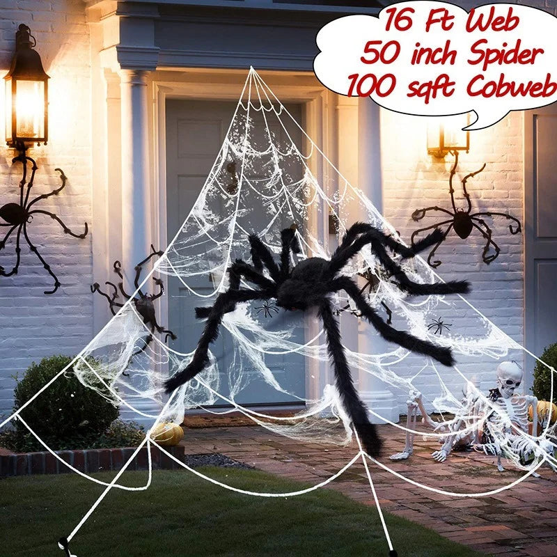 150/200cm Black Scary Giant Spider Huge Spider Web Halloween Decoration Props Haunted House Holiday Outdoor Giant Decoration