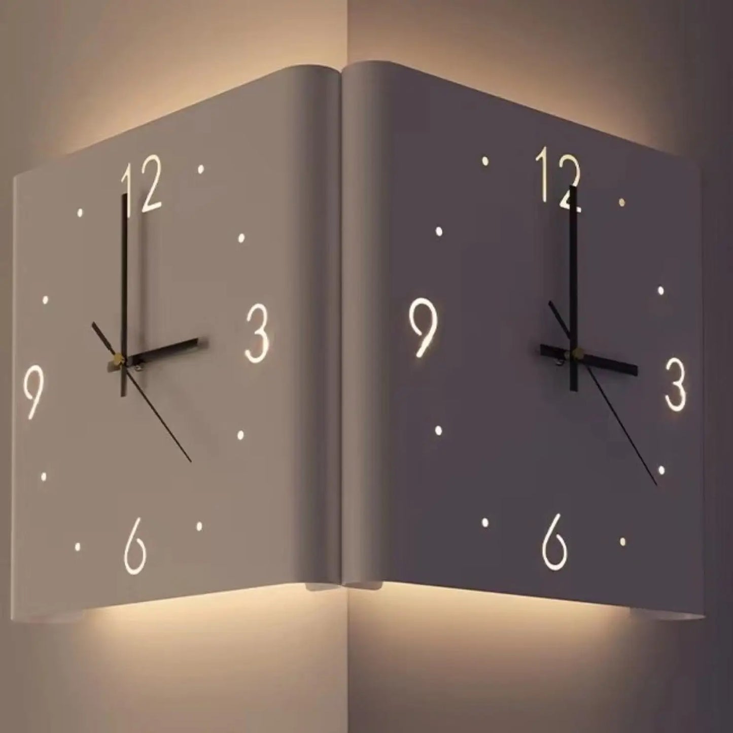 Creative Curved Double-sided Corner Clocks New Style Living Room Wall Clock Arc Double-sided Silent Wall Clock with NIght Light