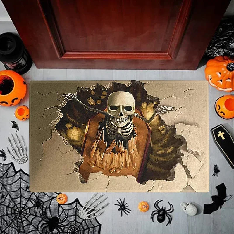 Halloween Dancing Skeletons Door Mat Spooky Skull Non-Slip Welcome Entrance Rugs Kitchen Bedroom Living Room Carpet Decoration