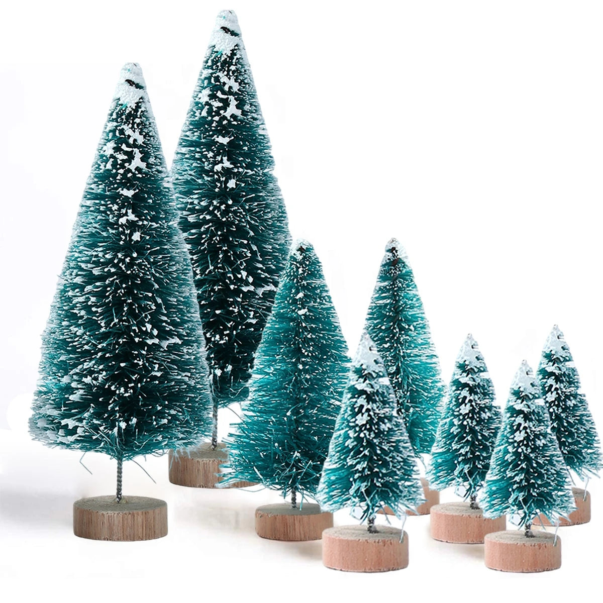 8pcs Artificial Mini Wooden Christmas Tree Blue Green White Gold Tower Pine Small Sisal Christmas Tree Tabletop Ornament Decor