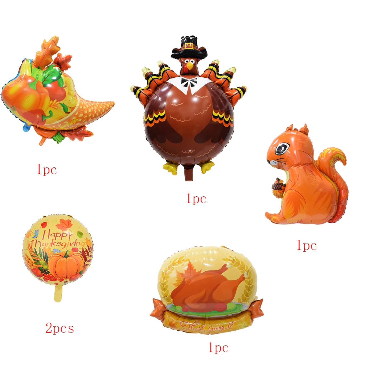 6pcs Large Thanksgiving Day Foil Balloons Set Turkey Roast Chicken Squirrel Fruit Basket Balloon Thanksgiving day Decorations