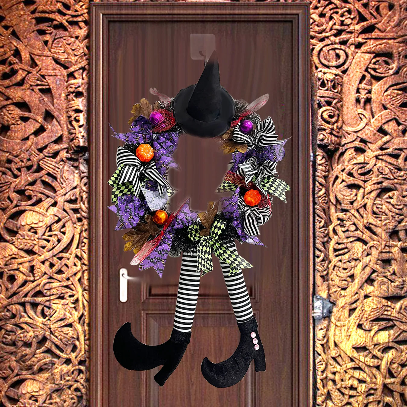 Halloween Wreath Long Legged Witch Wall Hanging Front Door Decorative Indoor Outdoor Decoration Pendant