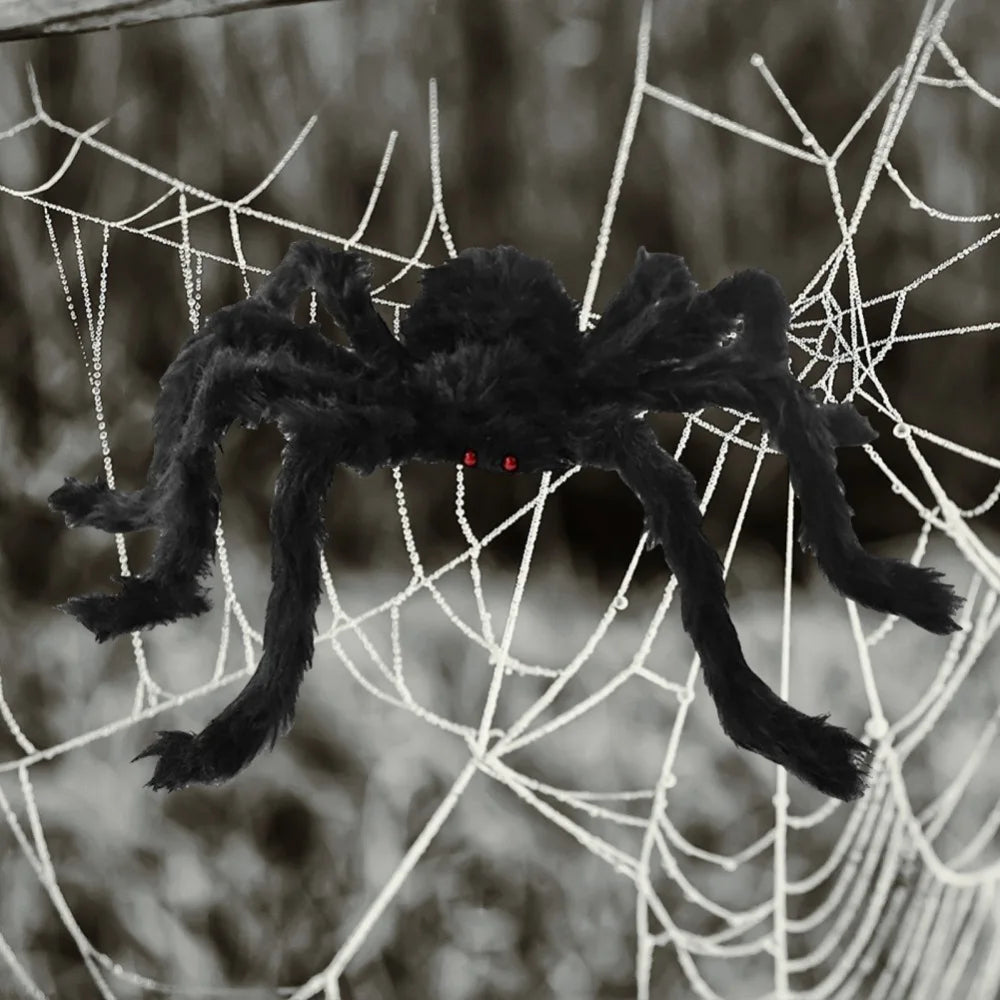 30-200CM Black Scary Giant Spider Huge Spider Web Halloween Decor for Home Bar Haunted House Props Holiday Party Outdoor Decor