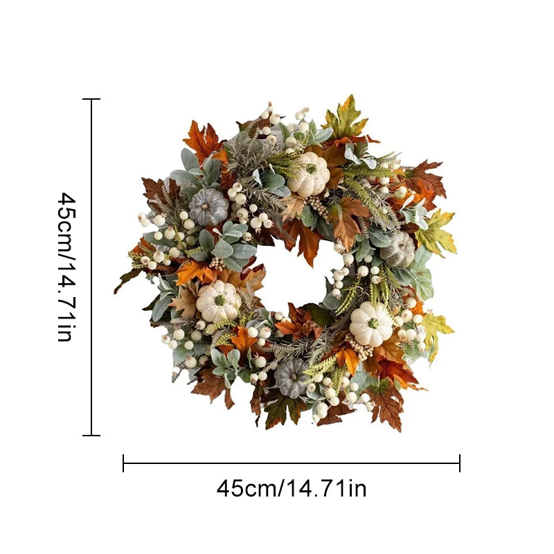 45cm Fall Wreaths Pumpkin Berry Maple Leaf Artificial Wreath Harvest Autumn Door Wreath Christmas Halloween Home Hanging Decor