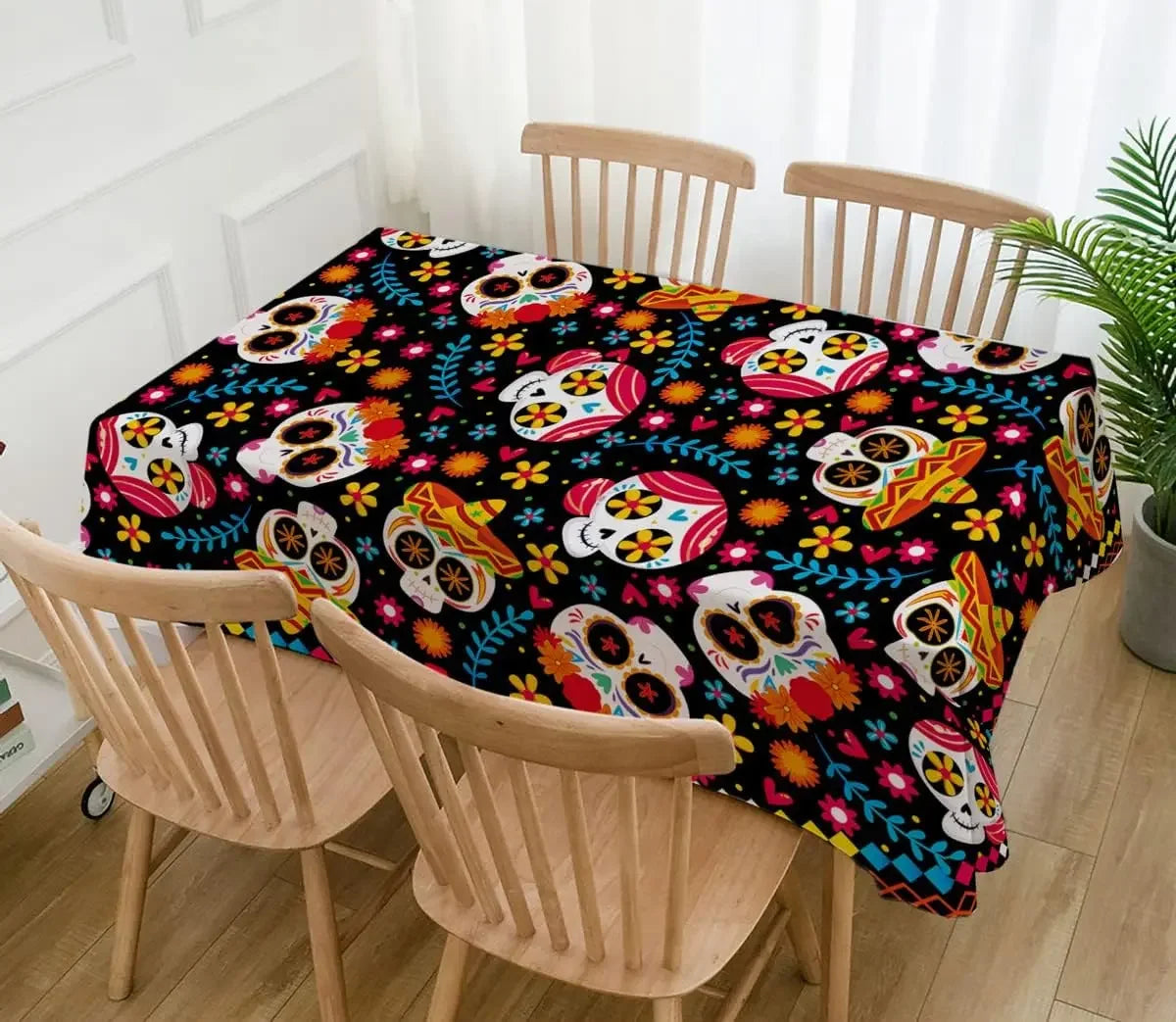 Day of The Dead Rectangle Tablecloth Sugar Skull Halloween Decor Mexican Fiesta Dia DE Los Muertos Waterproof Tablecloth Decor