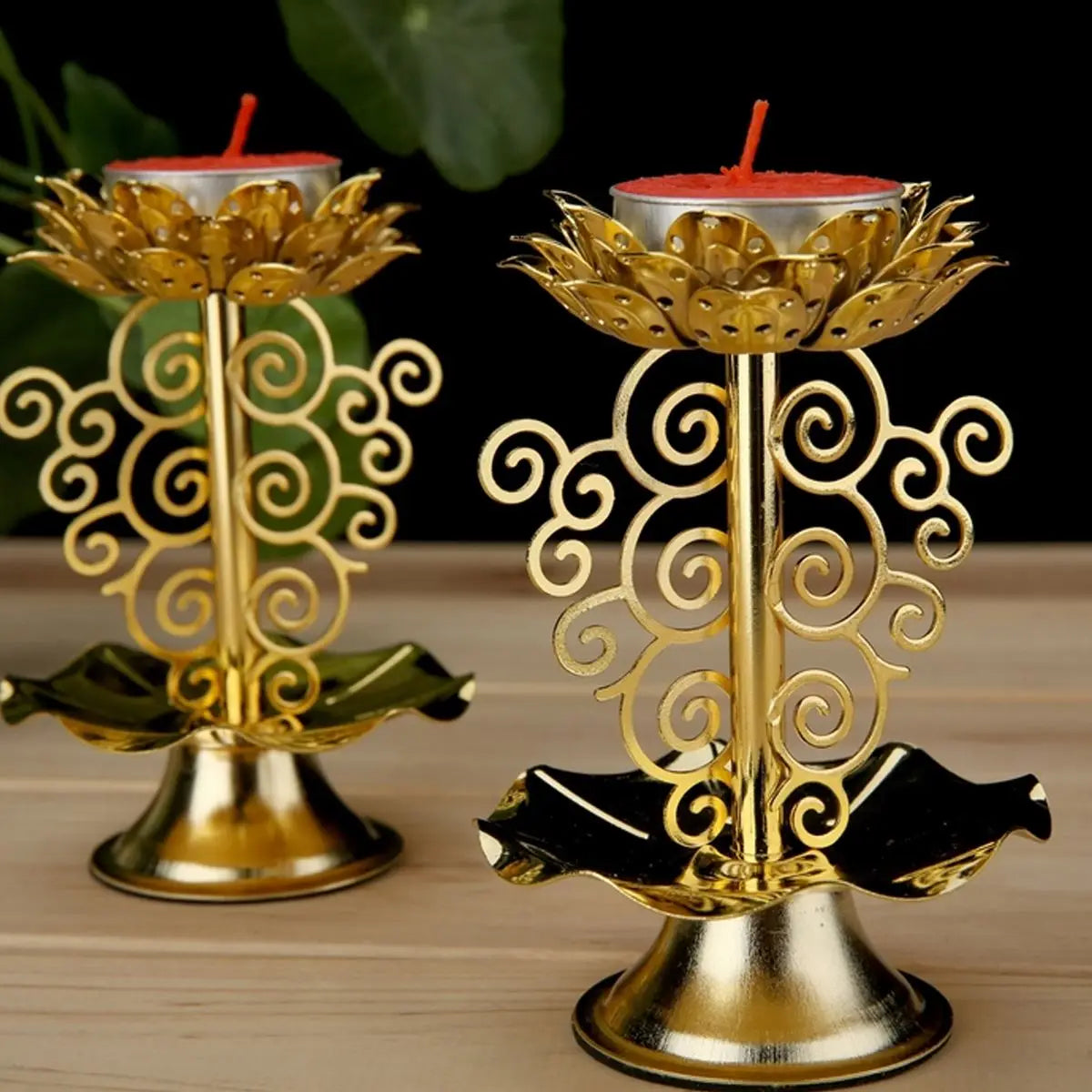 Holder Lotus Gold Diwali Diya Lamp Indian Stand Brass Lamps Oil Flower Decor Holders Tealight Crystal Candelabra Use Lights