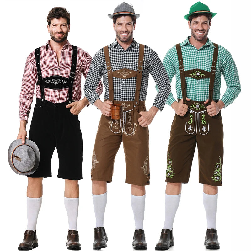 Guy Oktoberfest Traditional Lederhosen Costume Pubs Bartender Outfit Cosplay Carnival Halloween Fancy Party Dress