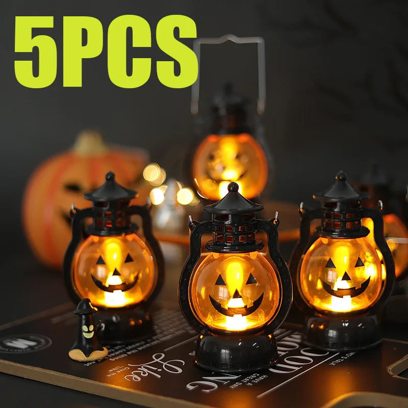 LED Halloween Pumpkin Lamp Portable Lamp Candle Lamp Vintage Small Oil Lamp Halloween Party Home Decoration Horror Props