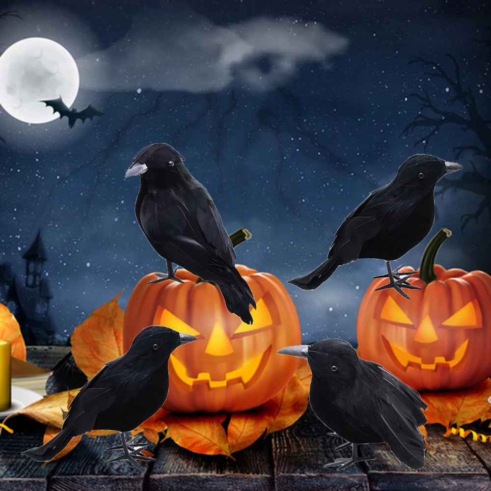 Halloween Black Crow Decor Simulation Crow Model Ornament Halloween Decoration 2024 Artificial Birds Home Outdoor Horror Props