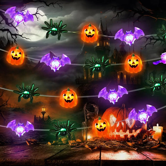 1pc LED Halloween Pumpkin Spider Bat String Light Battery Operated Waterproof Indoor And Outdoor Spooky Atmosphere Hanging Decor