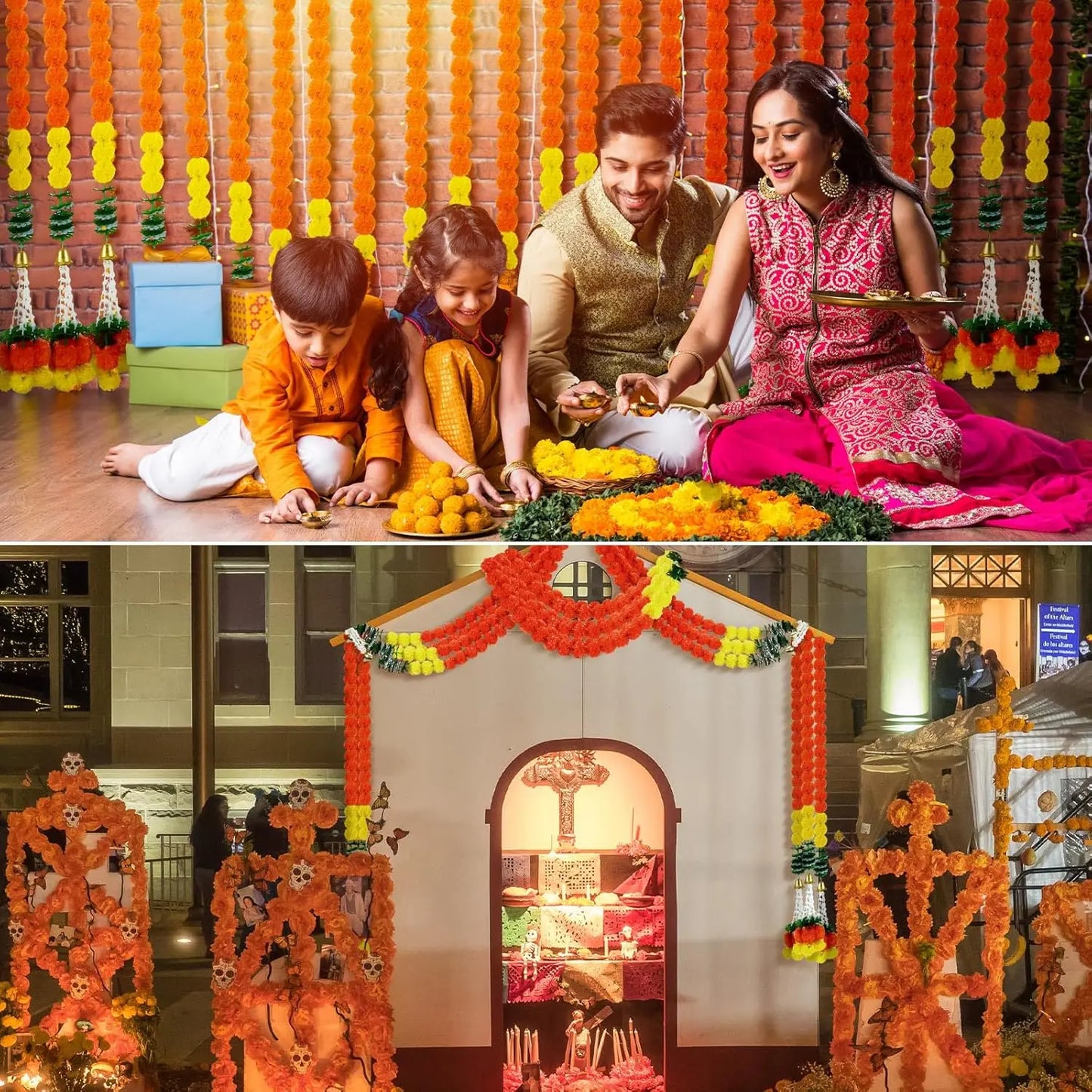 Marigold Flower Garlands Decorate Indian Wedding Garlands For Diwali Halloween Events