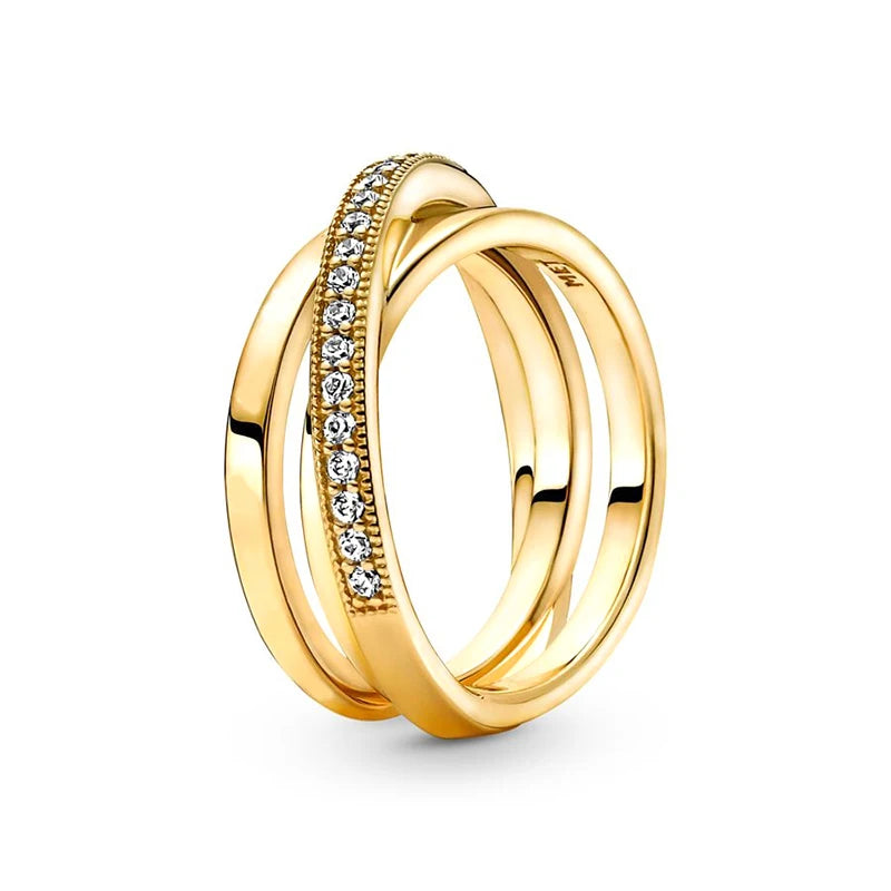 2024 New 18K Gold Plated 925 Silver Ring Zircon Sparkling Double Band Heart Finger Ring Women Original Ring Fine Jewelry