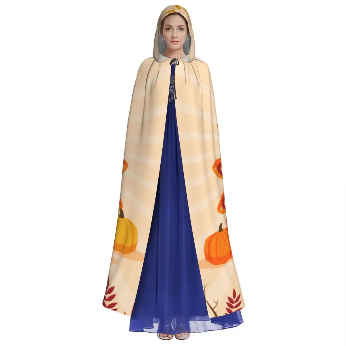 Happy Turkey Thanksgiving Day Hooded Cloak Polyester Unisex Witch Cape Costume Accessory