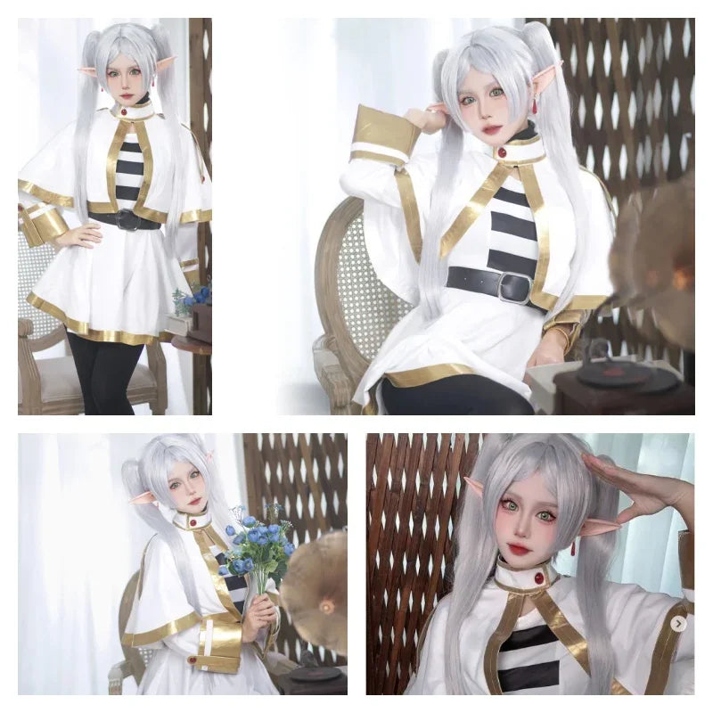 Sousou No Frieren Cosplay Costume Wig Shoes Anime Magician Dress Elf Ear Halloween Party Charistmas for Women Girls