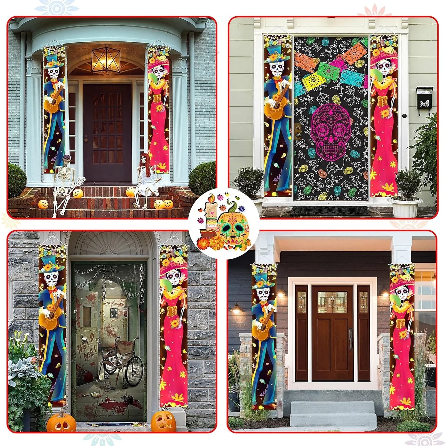 Halloween Lighted Porch Signs Banners Decorations Indoor Dia De Los Muertos Day of The Dead Outdoor Wall Door Couplet Decor 2PCS