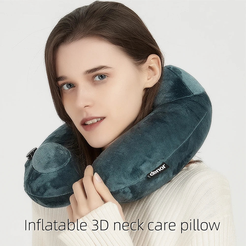 DENOR Press-inflatable neck U-shaped pillow soft and comfortable crystal velvet ergonomic cervical pillow portable travel pillow