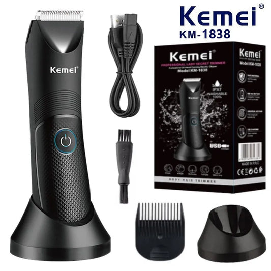 Kemei KM-1838 Groin Area Hair Trimmer Lawn Mower Ceramic Blade Waterproof Wet Dry Clippers Pubic Armpit Body Hair Hygiene Razor