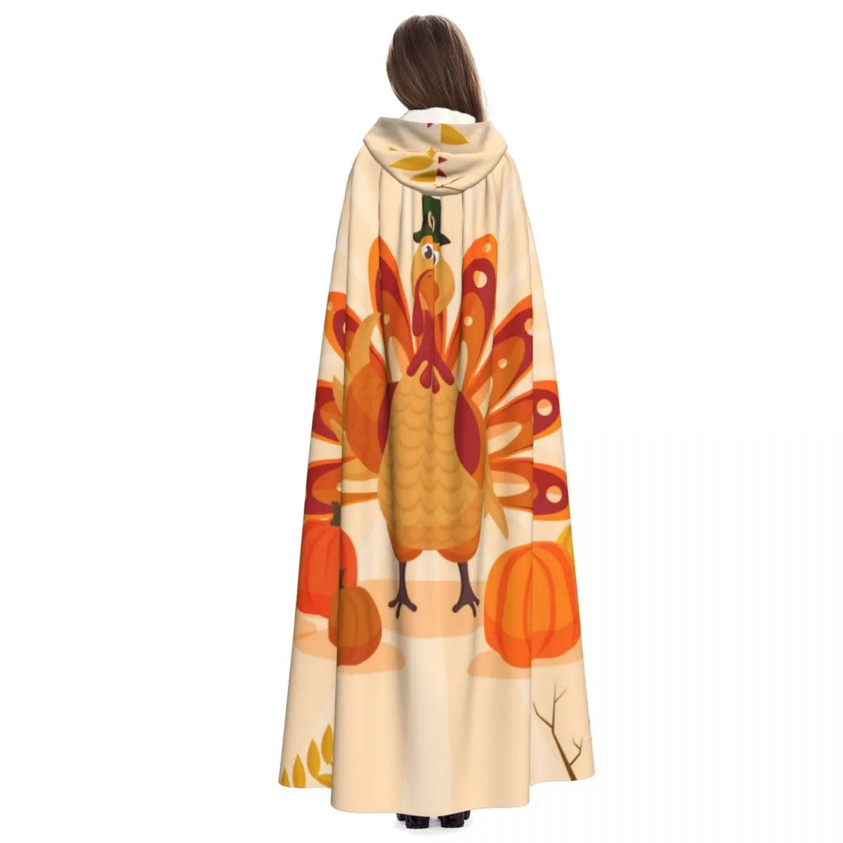 Happy Turkey Thanksgiving Day Hooded Cloak Polyester Unisex Witch Cape Costume Accessory