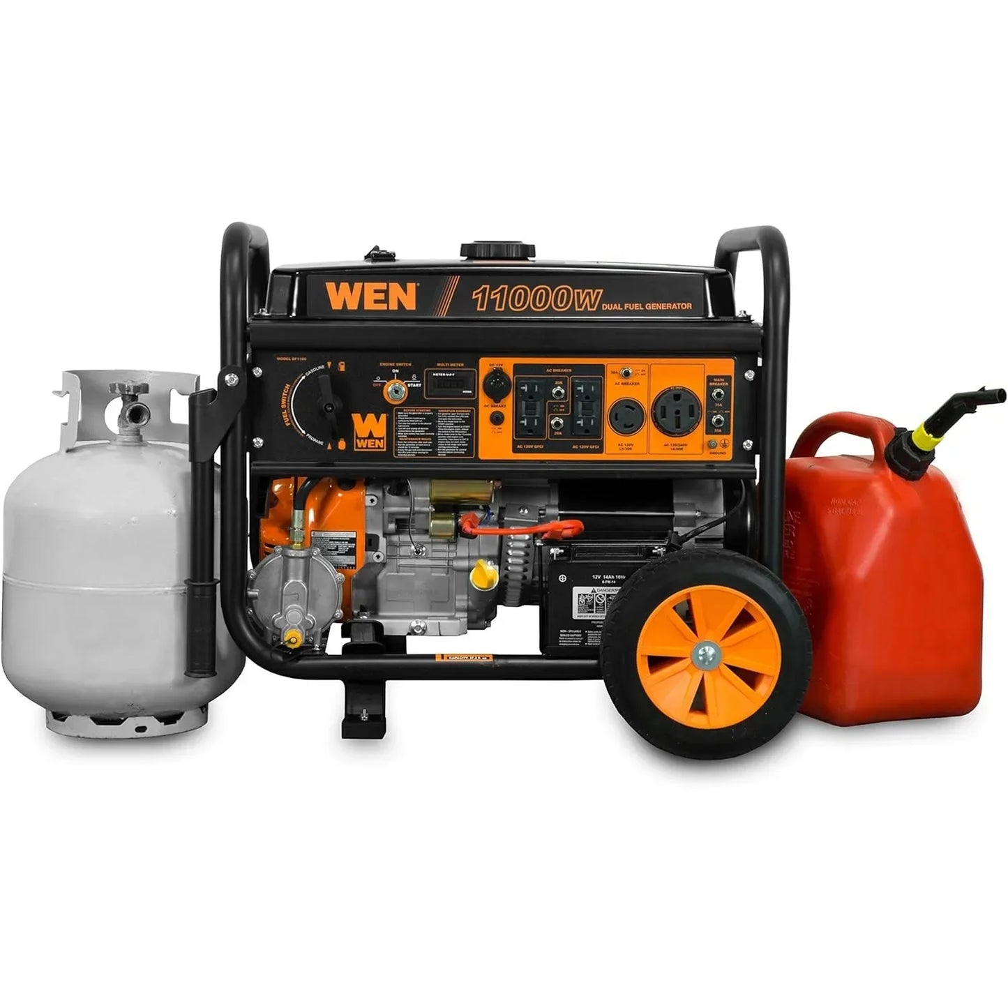 WEN DF1100T 11,000-Watt 120V/240V Dual Fuel Portable Generator with Wheel Kit and Electric Start, Black