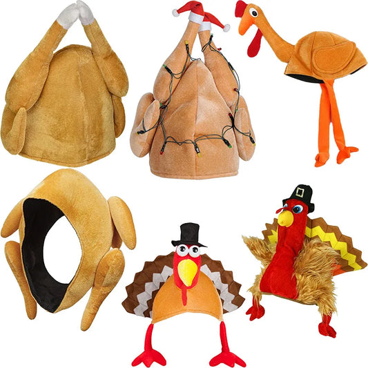 Funny Turkey Hats Chicken Gobbler Costumes Accessories Plush Headwear Cosplay Props for Holiday Xmas Halloween Thanksgiving Day