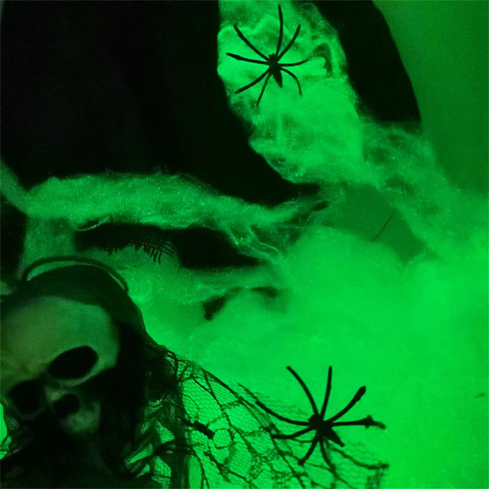 Halloween Artificial Spider Web White Stretchy Cobweb Glowing in The Dark Halloween Scary Party Scene Props Indoor Outdoor Decor