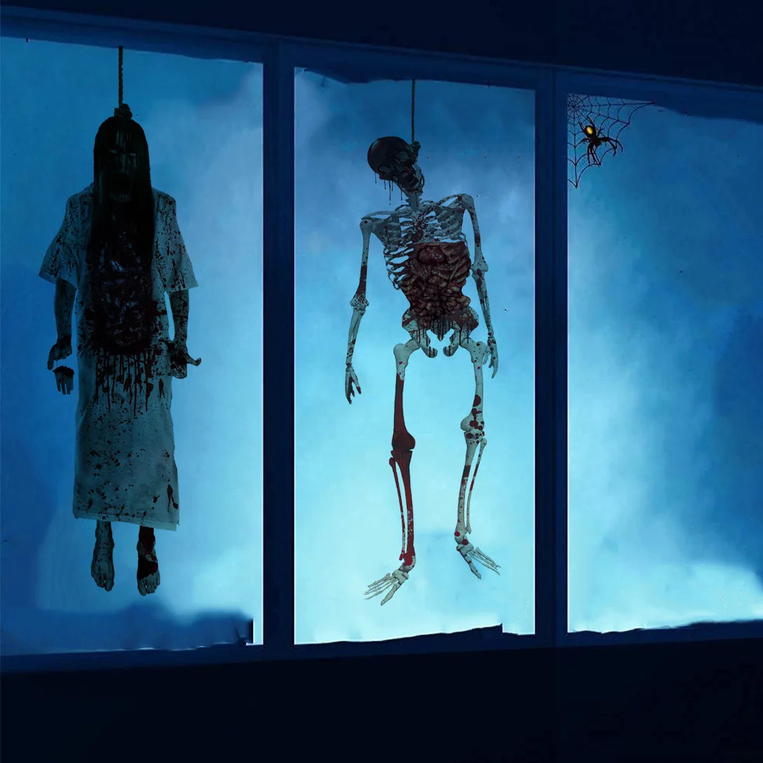 New Halloween Decorations Scary Skeleton Window Sticker Halloween Party Supplies Scary Ghost Window Decals Home Decor 2024