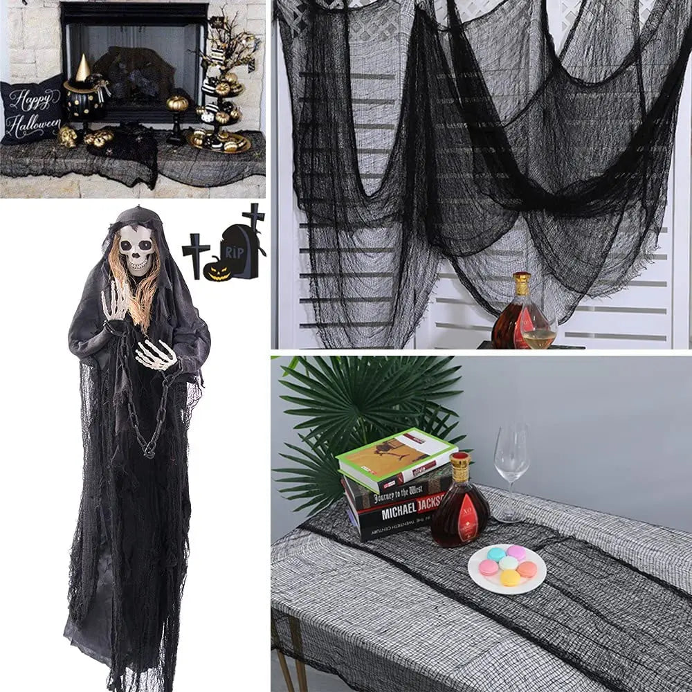 Horror Halloween Party Decoration Haunted Houses Doorway Outdoors Decorations Black Creepy Cloth Scary Gauze Gothic Props