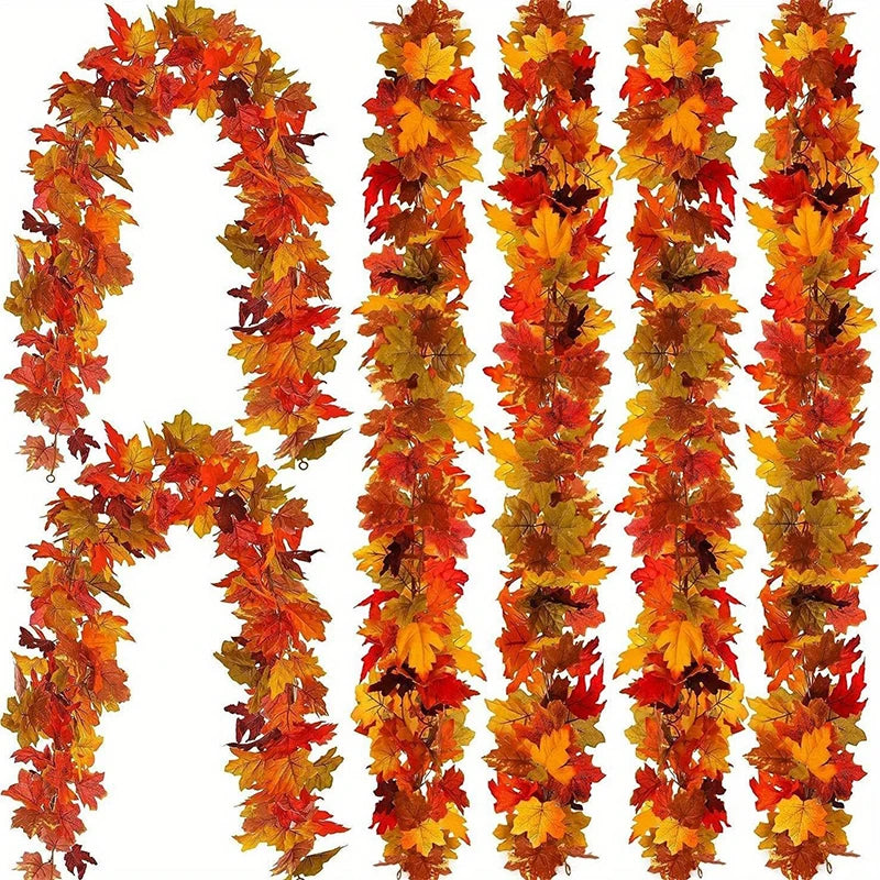 2M Artificial Fall Maple Leaf Garland Fake Plants Autumn Decor Leaves