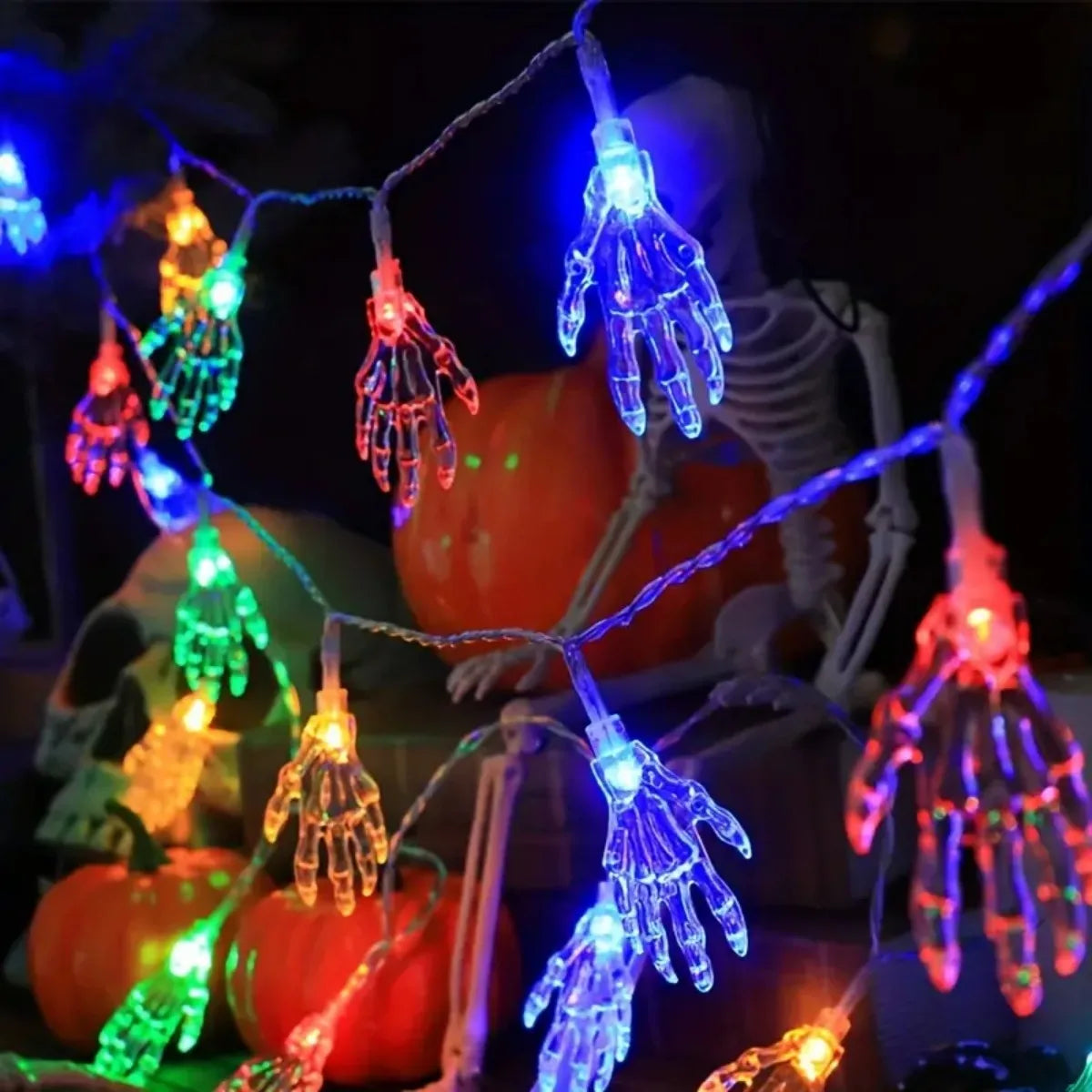 1PC 3M 20LED Halloween Spooky Skeleton Hand String Lights Indoor & Outdoor Battery Operated Halloween Decorative Light