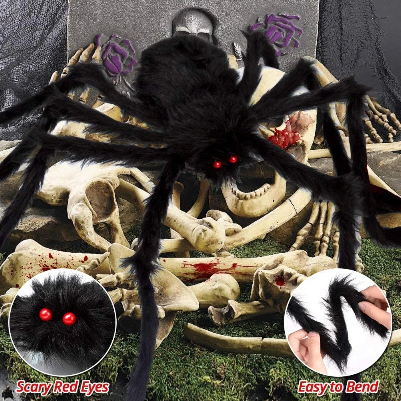 30cm, 50cm, 75cm, 90cm Giant Black Plush Spider Halloween Decorations for Home 2023 Outdoor Home Bar Haunted House Horror Props