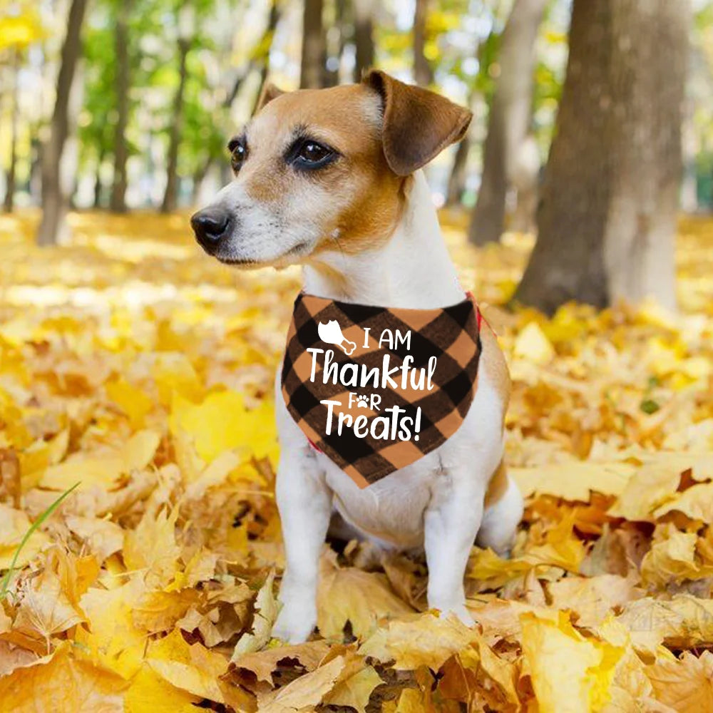 Thanksgiving Day Pet Bandanas Decoration for Dog Cat Classic Plaid Fall Holiday Pet Bandanas Scarf Triangle Bibs Kerchief Gift