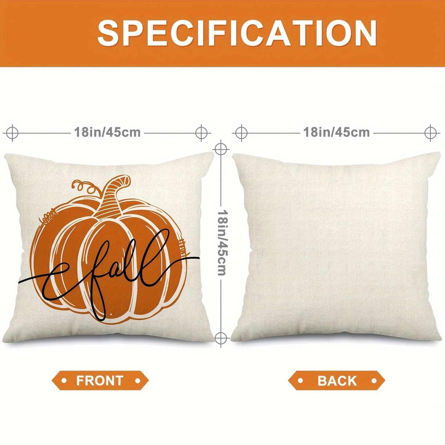 4pcs Vintage Fall Pillow Covers 18x18 Inch - Autumn Orange White Pumpkin Design for Thanksgiving  No Pillow Core Included