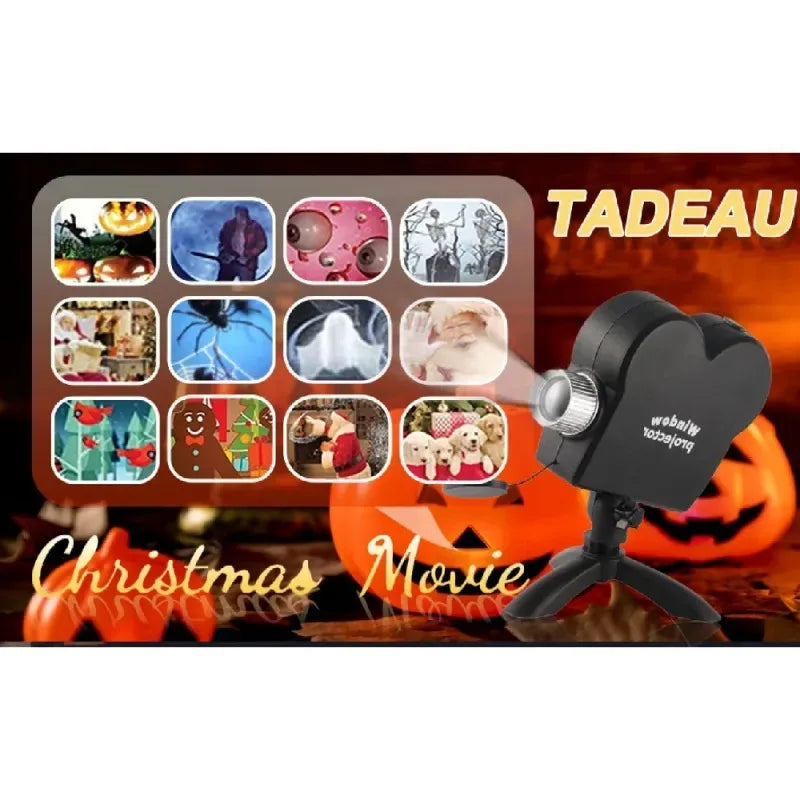 Halloween Christmas Projector Garden Decoration Lighting Wonderland Horror Movie and Tripod Light Show Window Built-in 12 Movies