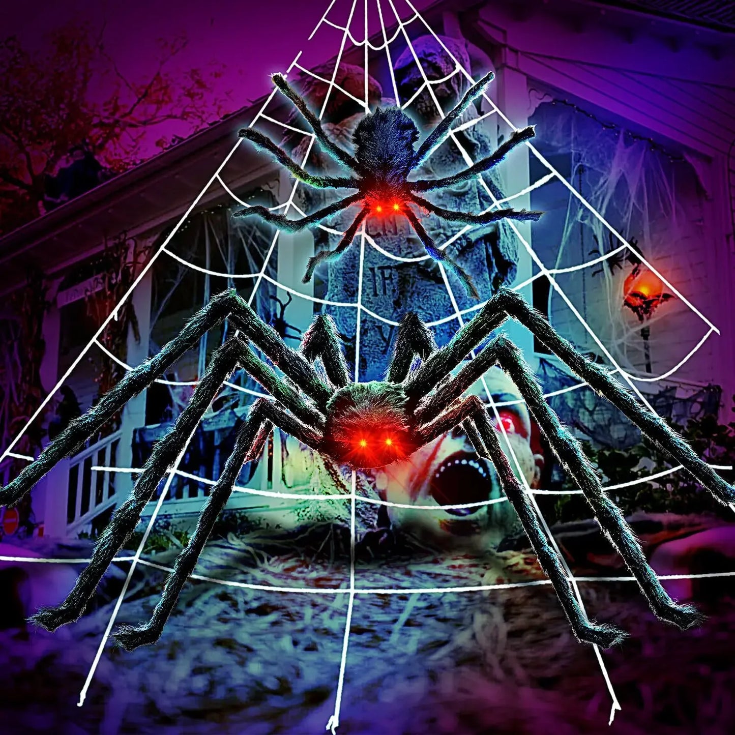 Halloween LED Glow Plush Spider Halloween Decoration Party Props Outdoor Big Spider Decoration Chamber Trick A Prank  Big Spider