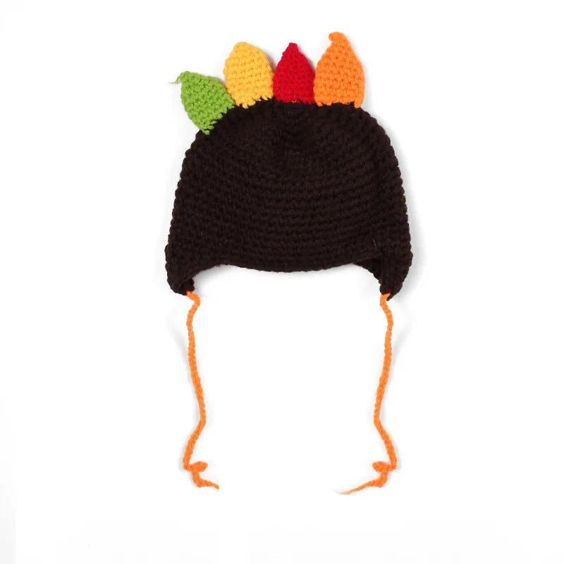 Novelty Knitted Thanksgiving Turkey Hat Handmade Baby Girls Boys Woven Turkey Hat for Photography Costume Props Gift