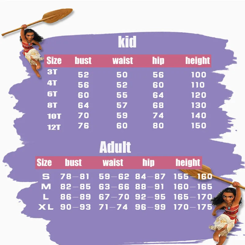 Kids Cosplay Vaiana Moana Princess Costume Dress Adult Necklace Wig Girl Halloween Party Moana Dress Costume Cosplay