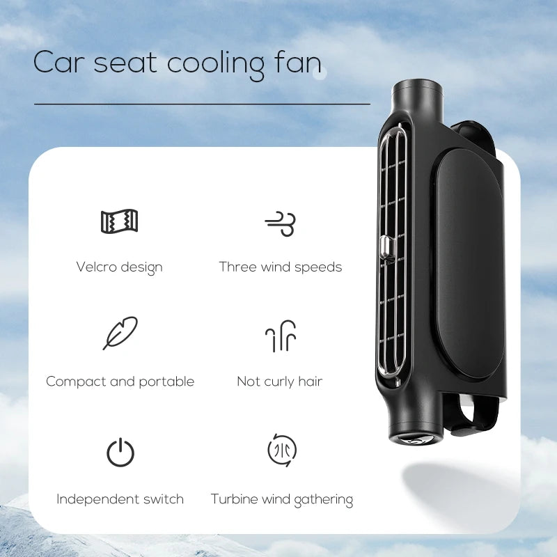 Portable Car Seat Fan for Front Rear Seat Passenge USB Powered Car Headrest Cooling Air Fan Adjustable Strap Car Interior Fan