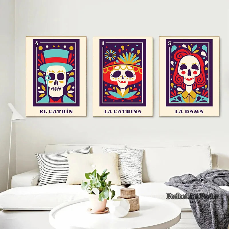 Mexican Skeleton Mexico LA DAMA Nordic Poster Wall Art Canvas Painting Day of The Dead Wall Pictures for Living Room Home Decor