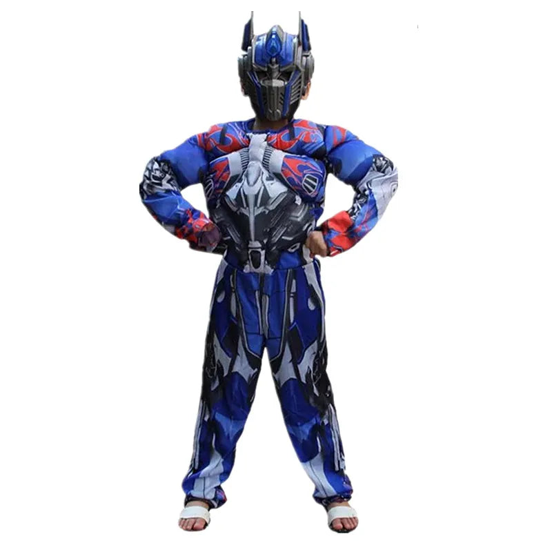 Kids Optimus Prime Costume Superhero Transformers Jumpsuit Suit Halloween Role Play Muscle Costume Boys Anime Mask Gift