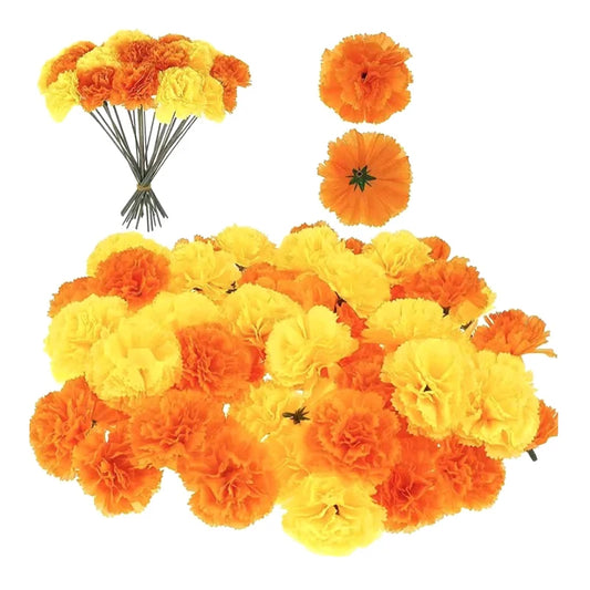 10Pcs Mexican Marigold Artificial Flowers For Day Of The Dead Diwali Home DIY Craft Party Halloween Dia De Los Muertos Decor