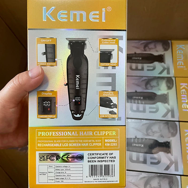 KEMEI Men Hair Clippers for Hair Cutting Professional Cordless Barber Hair Trimmer for Men with LED Display Rechargeable km-2293