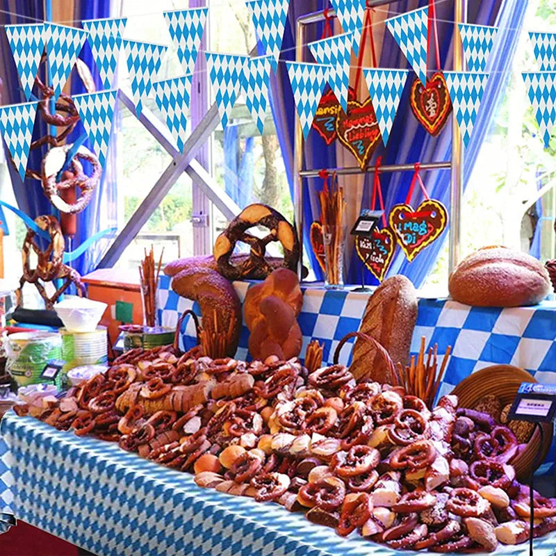 Oktoberfest  Disposable Tablecloth Bavarian Flag Check German Beer Festival Decor Blue White Table Cover Home Party Supplies