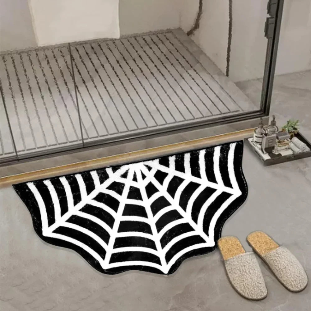 Alien Halloween Floor Mat Horror Party Black Spider Web Entry Door Mat Entryway Decoration Foot Mat Crystal Velvet Floor Mat