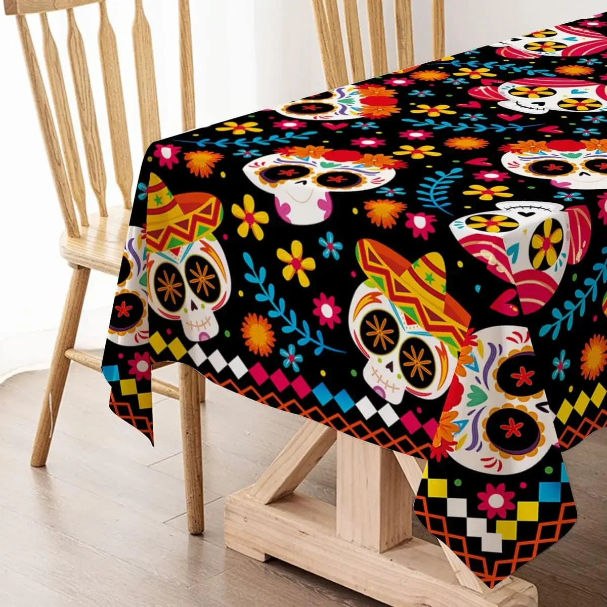 Day of The Dead Rectangle Tablecloth Sugar Skull Halloween Decor Mexican Fiesta Dia DE Los Muertos Waterproof Tablecloth Decor