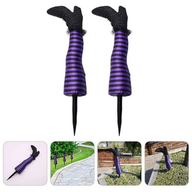 2pcs Halloween Evil Witch Legs Prosthetic Ornament Outdoor Yard Garden Patio Lawn Stake Halloween Party Decoration Props