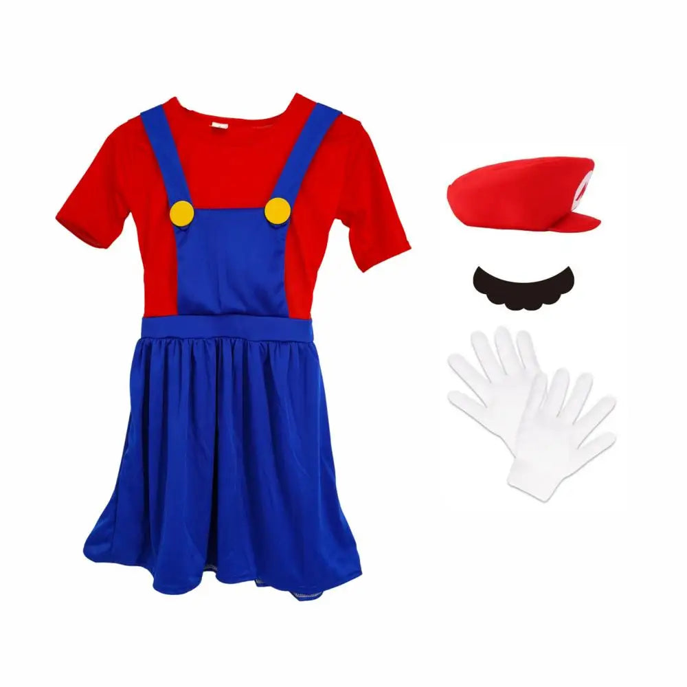 Game Boys Plumber Bros Cosplay Costumes Funny Halloween Carnival Outfits for Kids Adult Fancy Jumpsuit with Hat Mustache Gloves