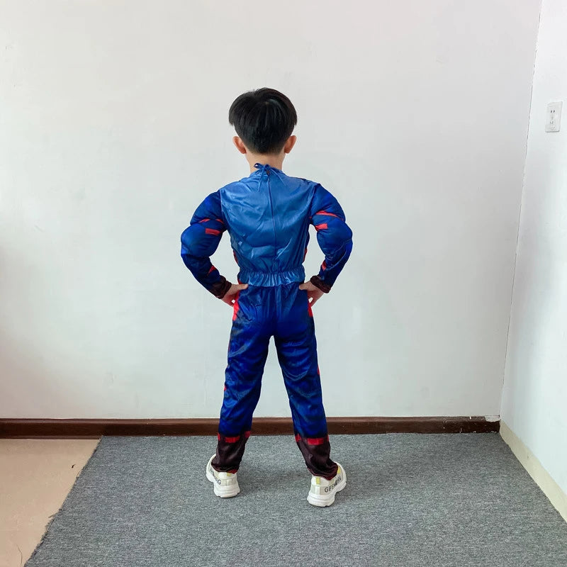 Child Captain America Costume Kids Superhero Captain America Cosplay Muscle Costumes Jumpsuit Shield Suit Halloween Clothes