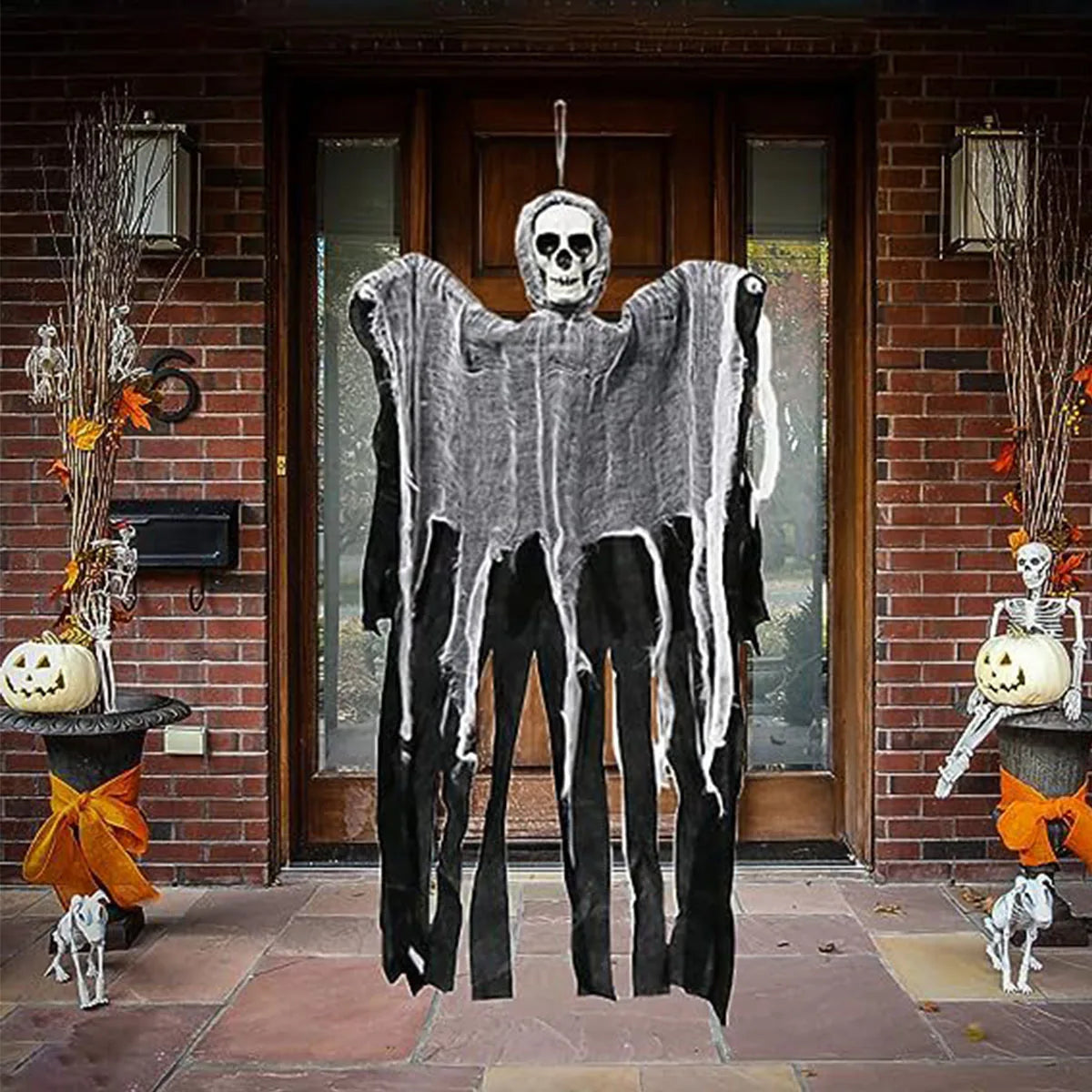 Halloween Hanging Ghost Scary Skull Gauze for Indoor Decoration Horror Party Outdoor Entrance House Decoration Props